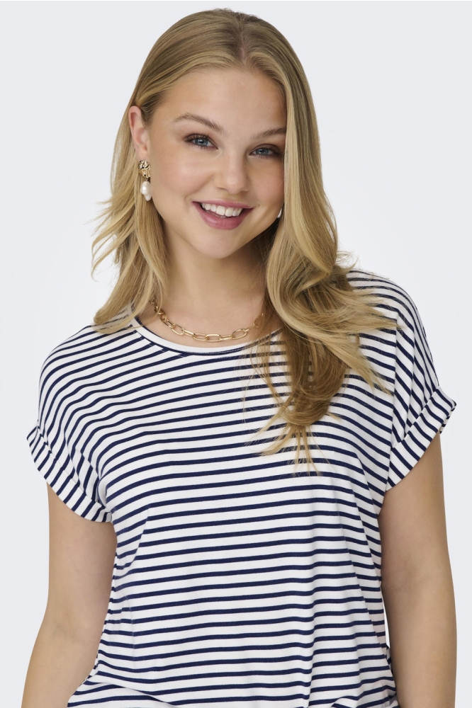 ONLMOSTER STRIPE S/S O-NECK TOP JRS 15206243 CLOUD DANCER